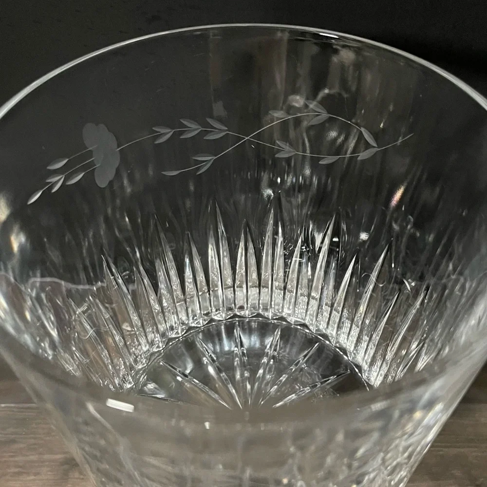 Princess House Heritage Etched Floral‎ Cut Glass Ice Bucket Clear Barware 5.25